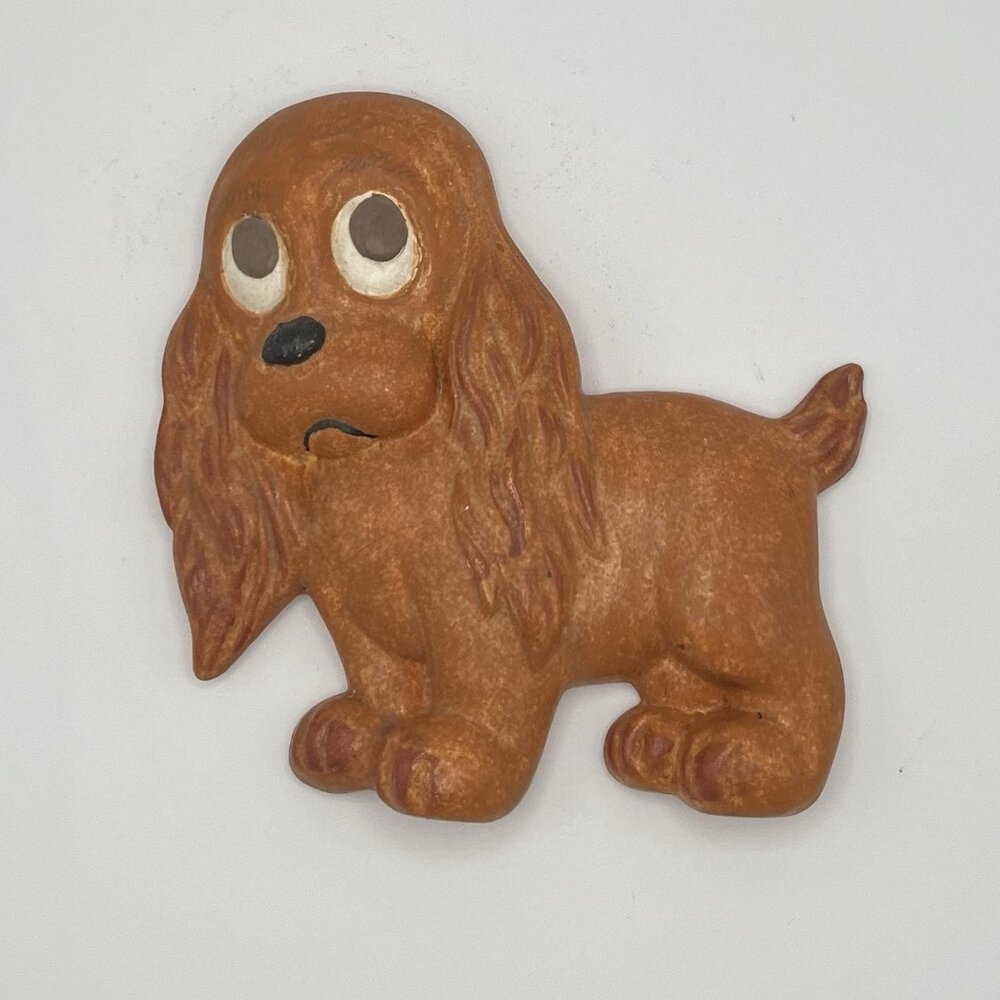 Vintage 70s Chalkware MCM Puppy Dog Cocker Spaniel Hanging Wall Decor Plaque